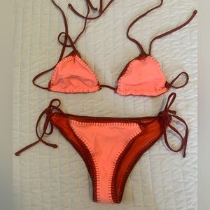 Aerie coral and orange crochet accent bikini